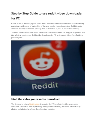 Step by Step Guide to use reddit video downloader for PC