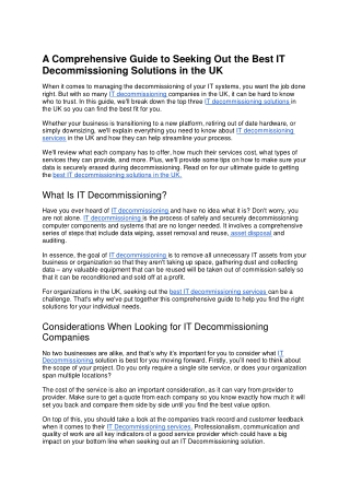 Best it decommissioning uk