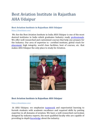 Best Aviation Institute In Rajasthan