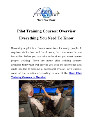 Best Pilot Training Courses in Mumbai Call-7710087776