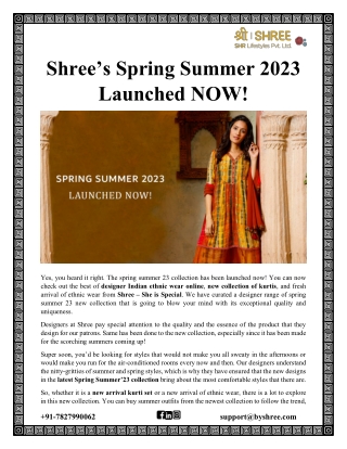 Shree’s Spring Summer 2023 Launched NOW!