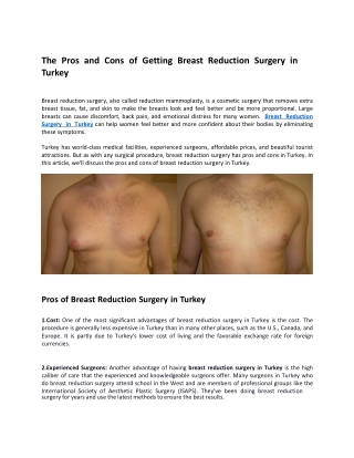 The Pros and Cons of Getting Breast Reduction Surgery in Turkey