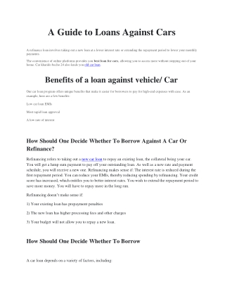 A Guide to loan against car