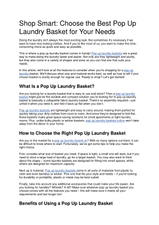 Best Pop Up Laundry Baskets for your needs