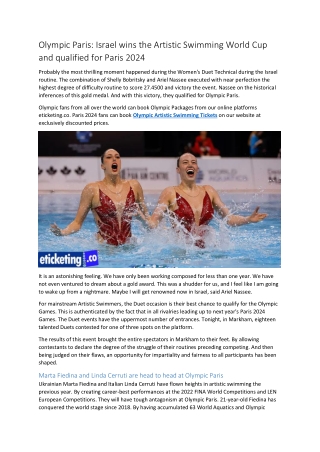 Olympic Paris Israel wins the Artistic Swimming World Cup and qualified for Paris 2024