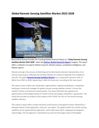 Global Remote Sensing Satellites Market 2022-2028