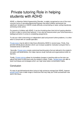 Private tutoring Role in helping Students