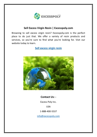 Sell Excess Virgin Resin  Excesspoly.com