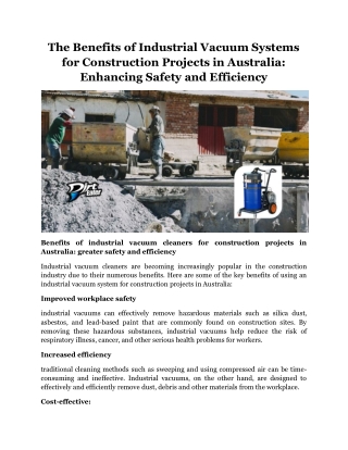 The Benefits of Industrial Vacuum Systems for Construction Projects in Australia Enhancing Safety and Efficiency