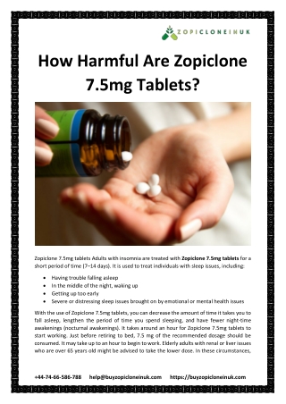 How Harmful Are Zopiclone 7.5mg Tablets?