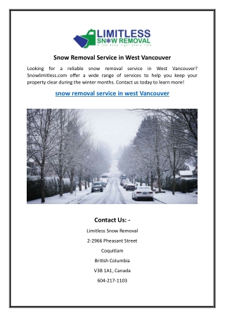 Snow Removal Service in West Vancouver  Snowlimitless.com