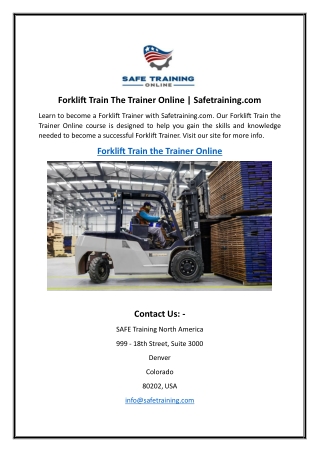 Forklift Train The Trainer Online  Safetraining.com