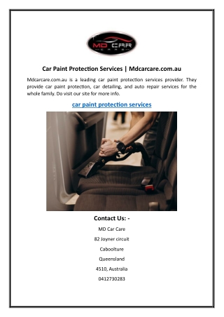 Car Paint Protection Services  Mdcarcare.com.au