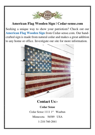 American Flag Wooden Sign  Cedar-sense