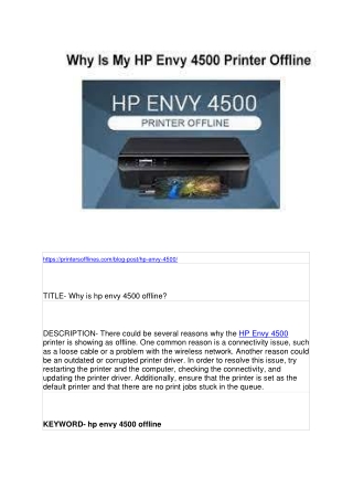 Why is hp envy 4500 offline?