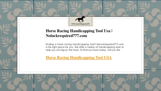 Horse Racing Handicapping Tool Usa  Noluckrequired777.com