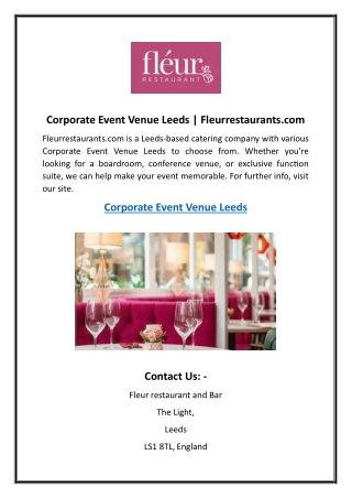 Corporate Event Venue Leeds  Fleurrestaurants.com