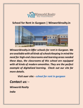 School for Rent in Gurgaon  Winworldrealty in