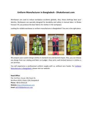 Uniform Manufacturer in Bangladesh