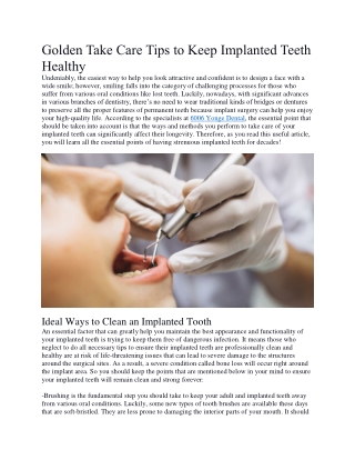 Golden Take Care Tips to Keep Implanted Teeth Healthy