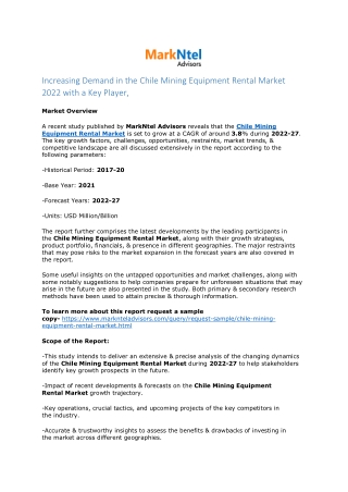 Chile Mining Equipment Market to witness Stunning Growth by 2027 Covid-19 Analys