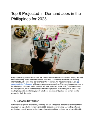 Top 8 Projected In-Demand Jobs in the Philippines for 2023