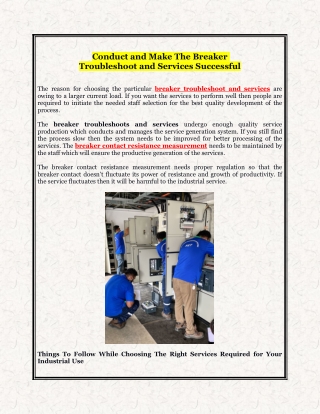 Conduct and Make The Breaker Troubleshoot and Services Successful