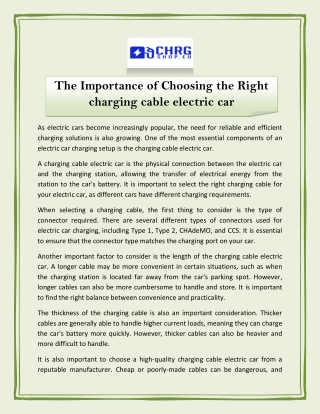 The Importance of Choosing the Right charging cable electric car