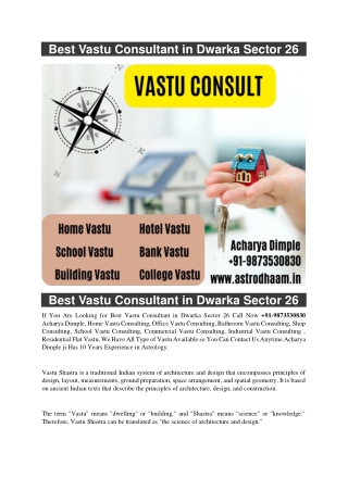 Best Vastu Consultant in Dwarka Sector 26  91-9873530830