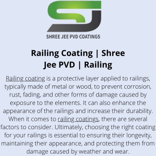 Railing Coating  Shree Jee PVD  Railing