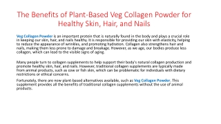 The Benefits of Plant-Based Veg Collagen Powder for Healthy Skin, Hair, and Nail