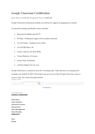 Google Classroom Certification Pennsylvania