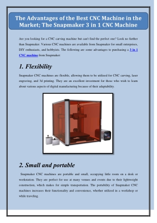 The Advantages of the Best CNC Machine in the Market; The Snapmaker 3 in 1 CNC M