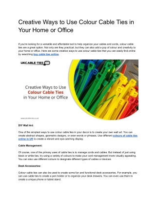 Creative Ways to Use Colour Cable Ties in Your Home or Office
