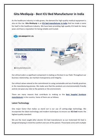 Gita Mediquip - Best ICU Bed Manufacturer in India