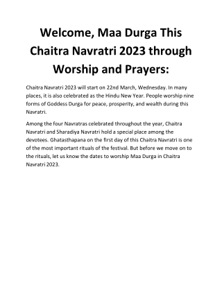 Welcome, Maa Durga This Chaitra Navratri 2023 through Worship and Prayers: