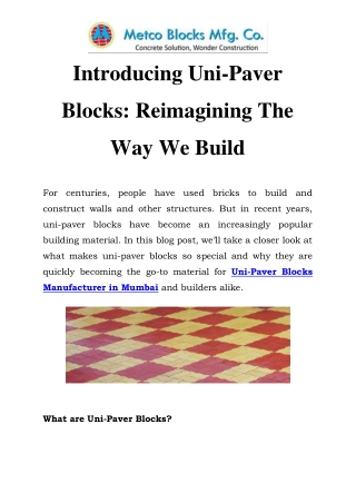 Uni-Paver Blocks Manufacturer in Mumbai Call-8530470899