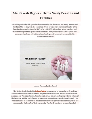 Mr. Rakesh Rajdev - Helps Needy Persons and Families