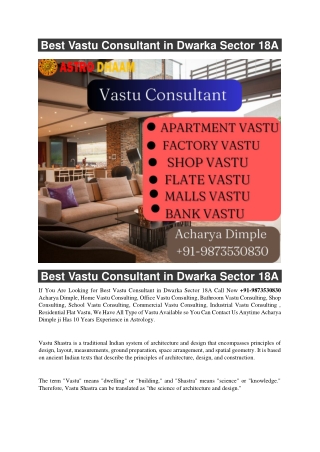 Best Vastu Consultant in Dwarka Sector 18A   91-9873530830