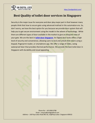 Best Quality of toilet door services in Singapore