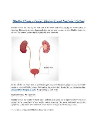 Bladder Stones – Causes, Diagnosis, and Treatment Options