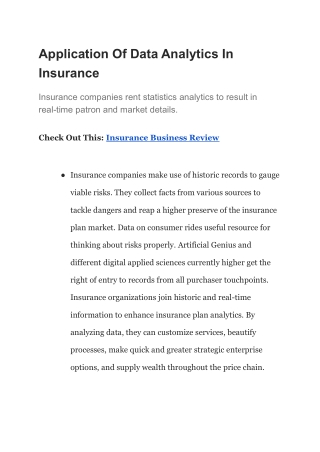 Application Of Data Analytics In Insurance