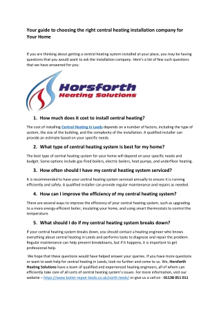 Your guide to choosing the right central heating installation company for Your Home