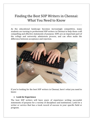 Finding the Best SOP Writers in Chennai