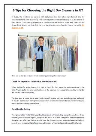 6 Tips for Choosing the Right Dry Cleaners in JLT