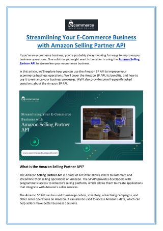 Streamlining Your E-Commerce Business with Amazon Selling Partner API