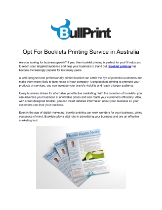 Opt For Booklets Printing Service in Australia