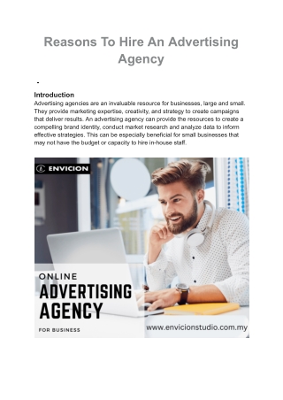 Reasons To Hire An Advertising Agency