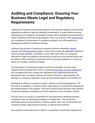 Auditing and Compliance_ Ensuring Your Business Meets Legal and Regulatory Requirements