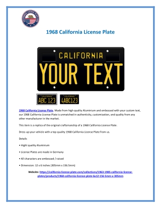 1968 California License Plate